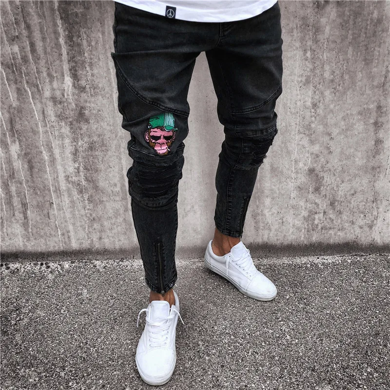 

special for new men's jeans European-style stitching black elastic quick-selling small-footed pants tidal pants