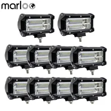 Marloo 10pcs 5 inch 72W LED Work Light Bar White Amber Yellow Offroad 12V Headlights 4x4