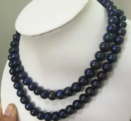

xiuli 003527 charming double strands 10-11mm tahitian black pearl necklace