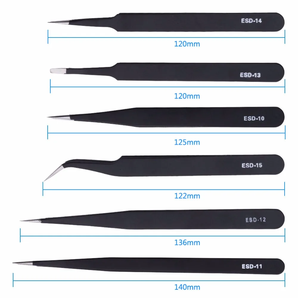 Антистатические нержавеющая сталь прецизионный Пинцет Электронное обслуживание ручной электрический утюг острый локоть самодельный гаджет 6 шт./компл./компл