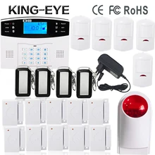Inglés/Ruso/Francés/Español Inalámbrica gsm dial auto de alarma de seguridad antirrobo para la seguridad casera PIR detector sirena inalámbrica