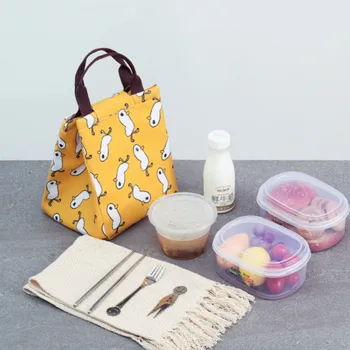 

Lady Aluminum Foil Food Cooler Bag Kids Cute Cartoon Canvas Thermal Insulation Food Bags