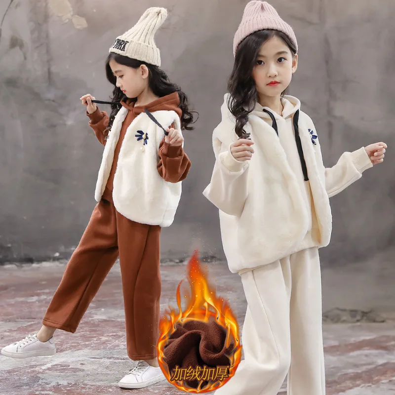 

Girls autumn and winter wear children's sweater sports three-piece suit thickening plus velvet fashion tide winter