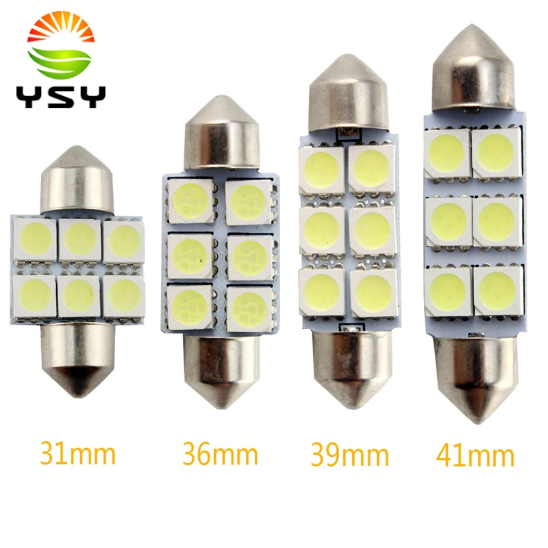 

2pcs 31mm/36mm/39mm/41mm 5050 6smd LED Festoon Interior Dome Light Lamp Bulb 12V for Car