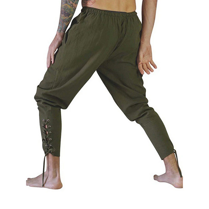 

Men's Pants Medieval Renaissance Pirate Horseman Cosplay Costume Loose Pants Halloween Navigator Solid Men Bandage Trousers