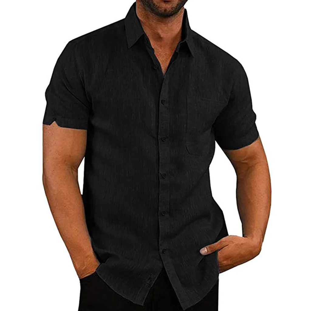 Men Cotton Linen Shirts Solid Casual Streetwear Short Sleeve Shirt Male Shirt Camisas Hombre Chemise Men's Shirts Top Clothes