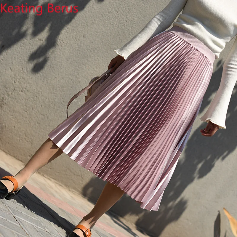 

Women's Skirt Loose Length 11 Colors High Waist Pleated Skirt Women Sexy Casual Skirts Harajuku Pink 0947