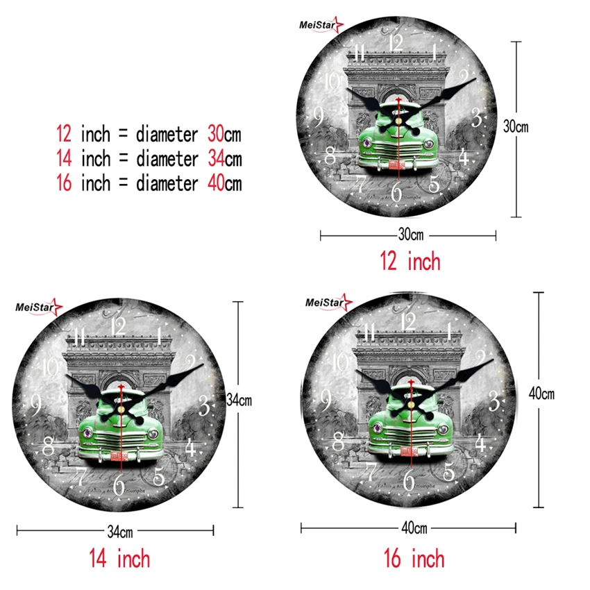 MEISTAR, 7 узоров, Винтажный дизайн автомобиля, часы, бесшумные, для гостиной, дома, кухни, офиса, Настенный декор, часы, настенные, художественные, большие часы