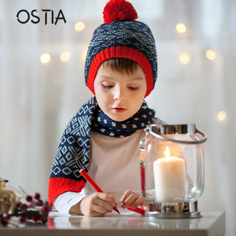 Ostia/2 шт./партия детская зимняя шапка и шарф детский теплый для мальчиков костюм