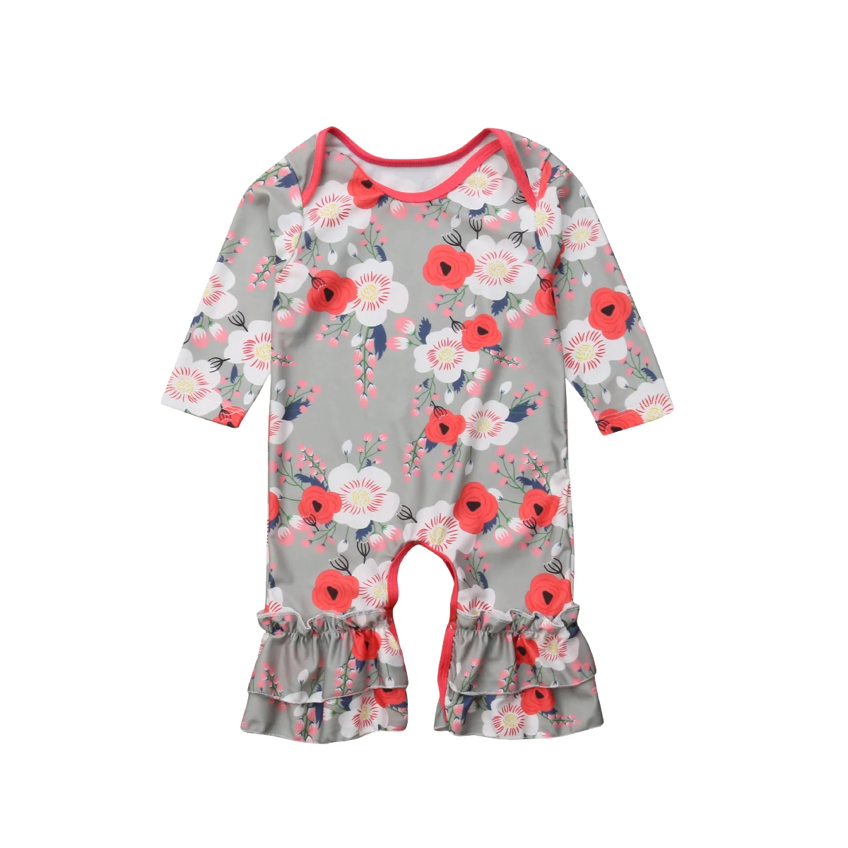 One Piece Toddler Newborn Baby Girl Floral Ruffle Cotton Long Sleeve