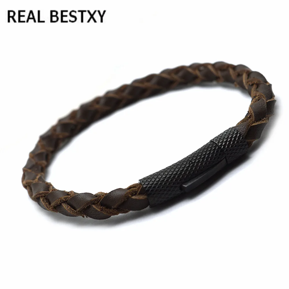 

REAL BESTXY Vintage punk real Leather handmade Rope bracelet Catholic Christian Religious Jewelry BRACELETS MEN WOMEN BANGLE