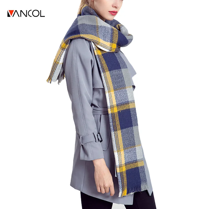 vancol 2016 new arrival plus size brand female plaid long shawl wrap font b tartan b