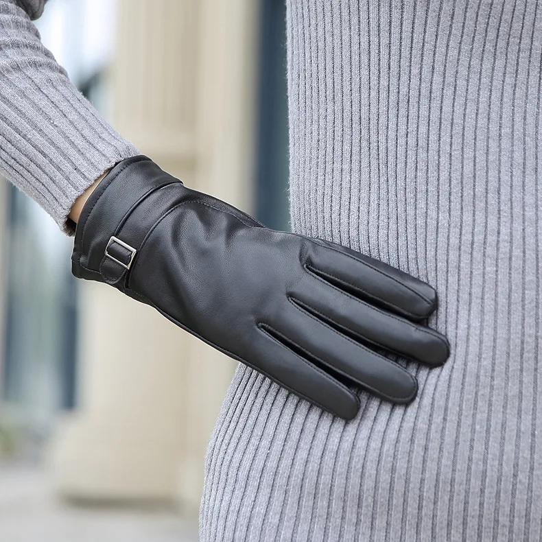 Для женщин зимние перчатки из натуральной кожи новые модные брендовые черный козьей палец перчатки теплые варежки 2018 Новая горячая