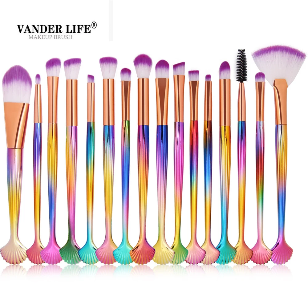 Soft 16Pcs Rainbow Makeup Brush Set Foundation Powder Cosmetics Brushes