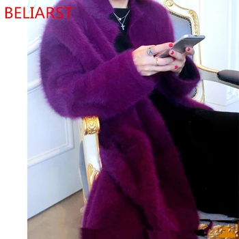 

BELIARST 2019 Autumn And Winter New Boutique Mink Coat Mink Cashmere Cardigan Sweater Female Long Coat Thickened mandarin collar