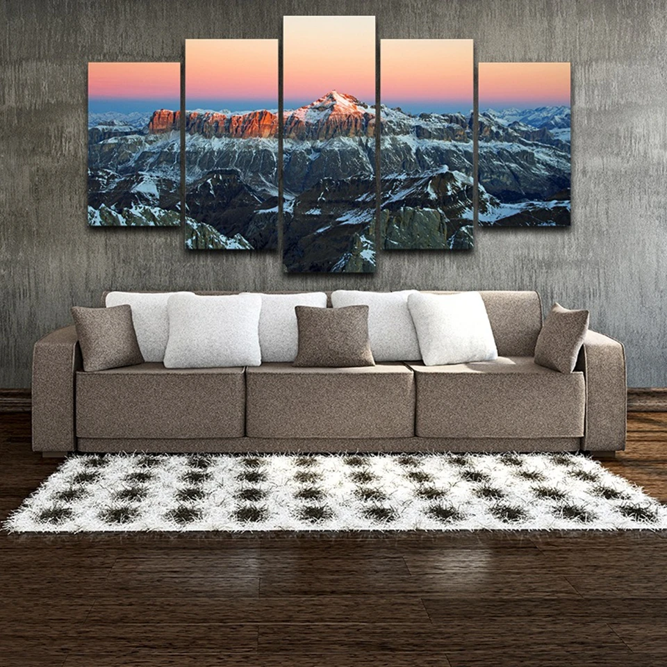

Modern Home Wall Art Decor Frame Modular Pictures 5 Pieces Snow Mountain Sunshine HD Printed Natural Landscape Painting Posters