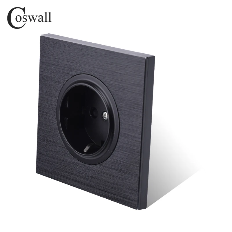 Coswall роскошная черная алюминиевая панель 16A стандарт ЕС настенная розетка с заземлением с защитным замком от детей