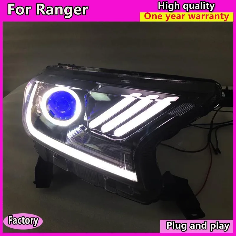 

Car Styling for Ford Ranger led headlight 2016 2017 2018 headlamp with double bi-xenon lens angel eyes+dynamic turn signal