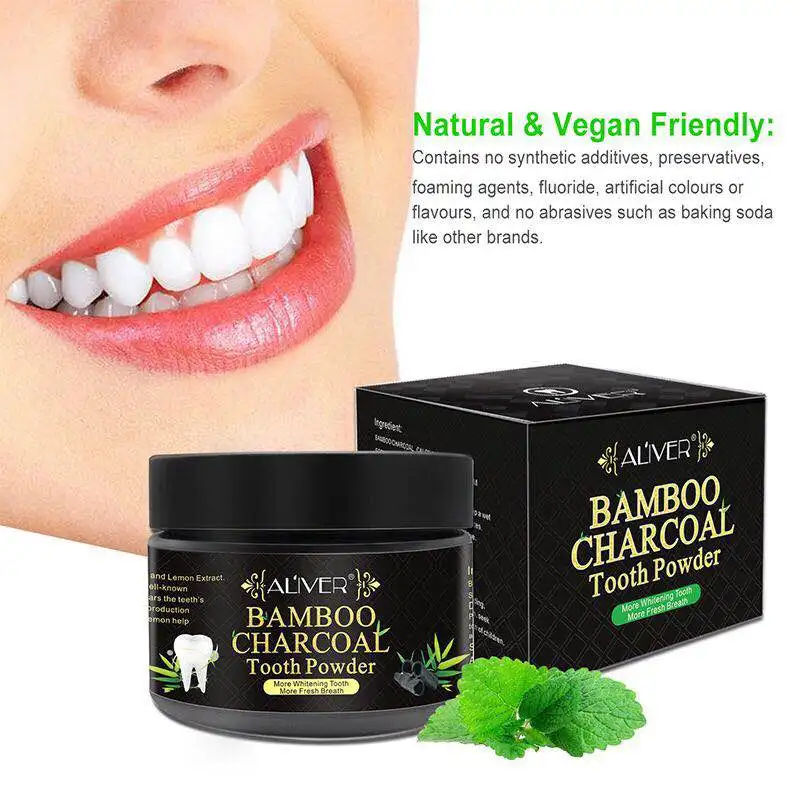 

ALIVER Teeth Whitening Powder Natural Oral Hygiene Cleaning Serum Removes Plaque Stains Activated Charcoal Dental Toothpaste