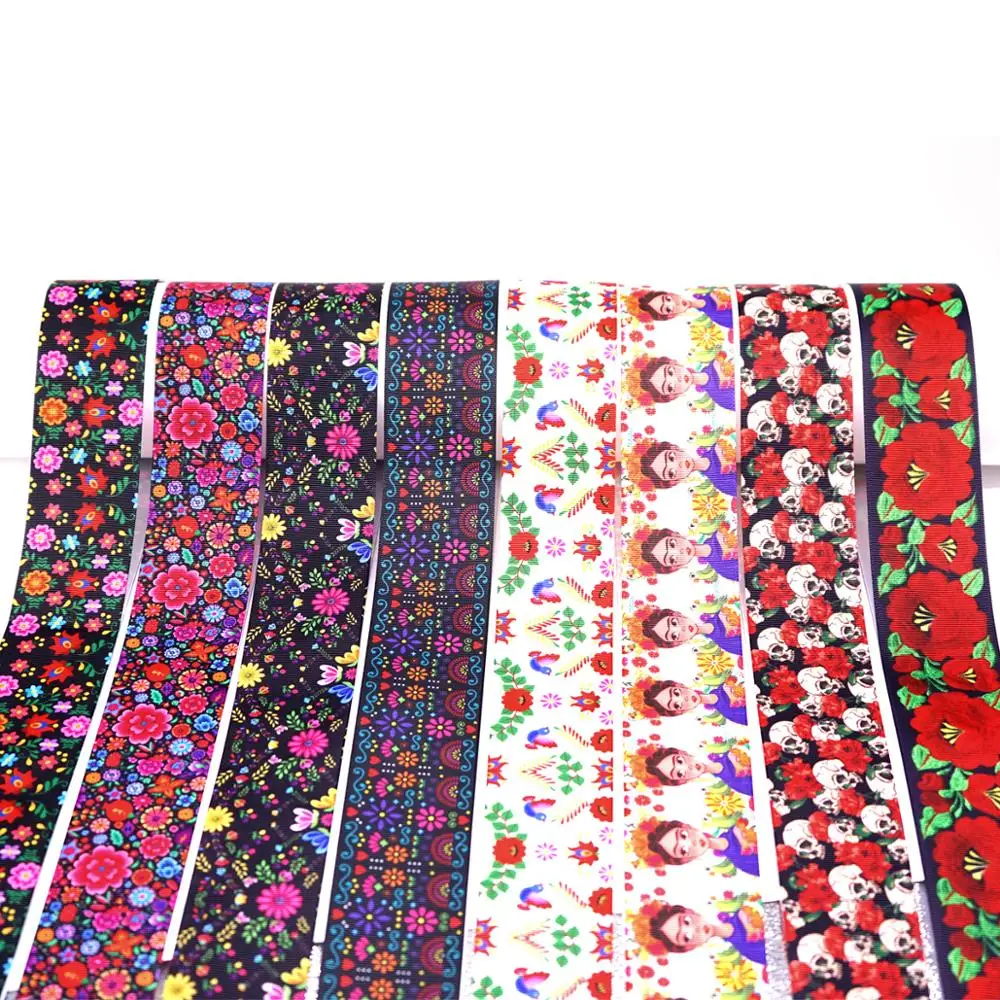 

Free shipping 50 yard per size flower ribbon printed grosgrain ribbon 30790
