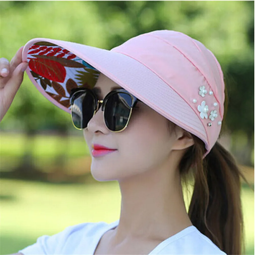 Солнцезащитные шляпы для женщин, Козырьки Шляпы для рыбалки, рыбацкая пляжная шляпа, кепка с защитой от ультрафиолета, черная повседневная женская летняя кепка s, шляпа с широкими полями - Цвет: 6 Pink