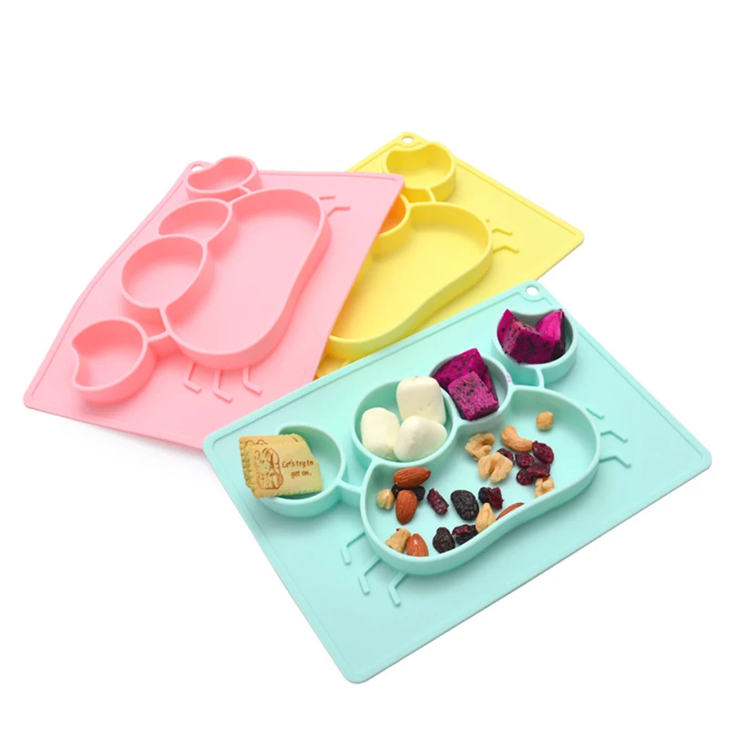 Safe Silicone Dining Plate Children Cartoon Tableware Baby Dinner Plate Kids Training Bowl for kids Suction Toddle Feeding Dishe
