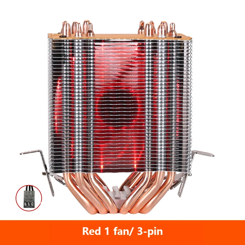 Процессор радиатор Высокое качество 6 тепловой трубы двойная башня охлаждения 9 см вентилятор RGB поддерживает 3 вентилятора 3Pin Процессор вентилятор для Intel и для AMD - Цвет лезвия: Red 1 fan