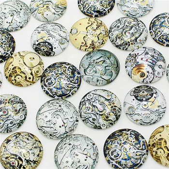 

Sweet Bell wholesale 20 pcs mix Steampunk gear Pattern Round Glass Cabochon 20mm 25mm Dome Flat Back DIY Jewery Finding KB1301