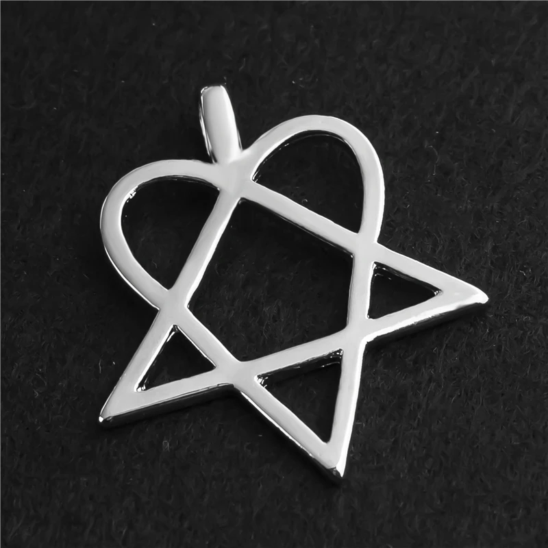 Мужские Женские Heartagram Звезда Сердце Him Серебряный Оловянный кулон с ожерельем комплект LP233