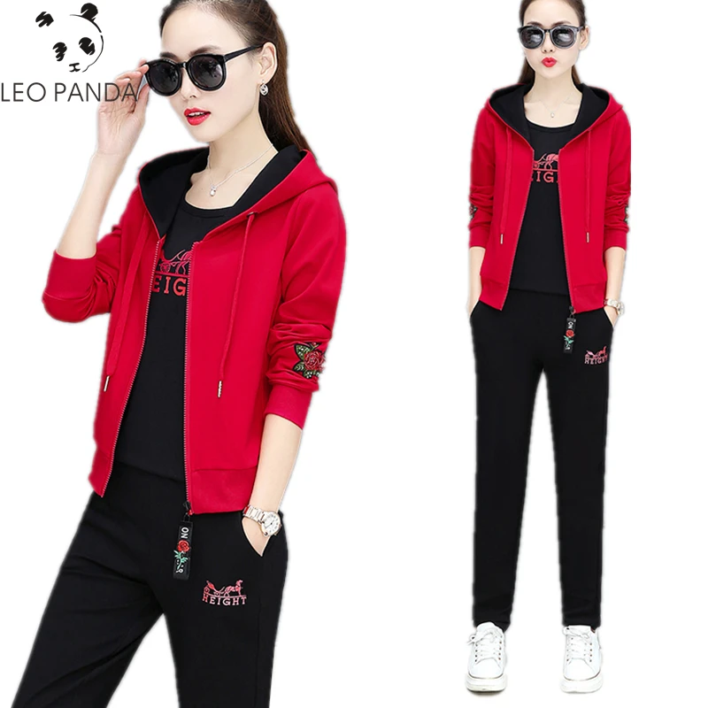 Chándal de para mujer, conjunto de 3 piezas formado por Sudadera con capucha y pantalones, ropa deportiva informal bordada, talla grande 4XL, HF335|Trajes de pantalón| - AliExpress