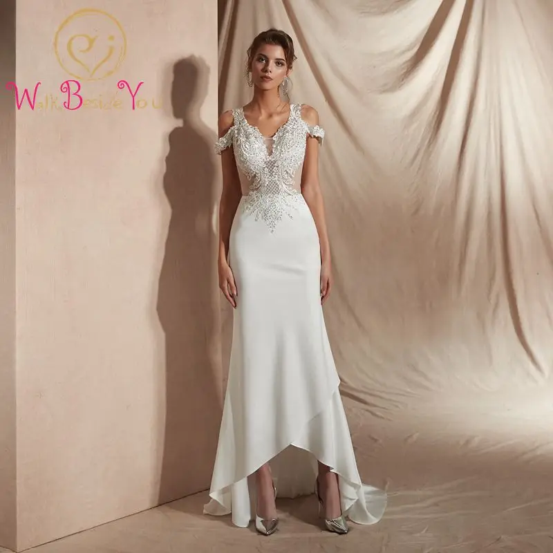 

2019 New Elegant Bridal Gowns A-line Sleeveless Ivory Princess Vestido De Noiva V-Neck Lace Appliques Simple Wedding Dresses