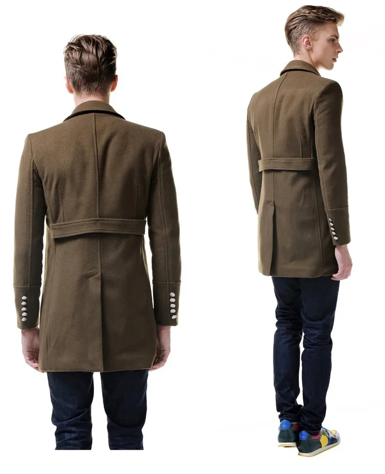 URSMART новое поступление мужская двубортная куртка длинная секция оливковая куртка