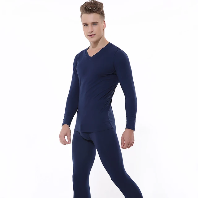 V Neck Men's Thermal Underwear Sets Modal Blending Cotton Male Thin