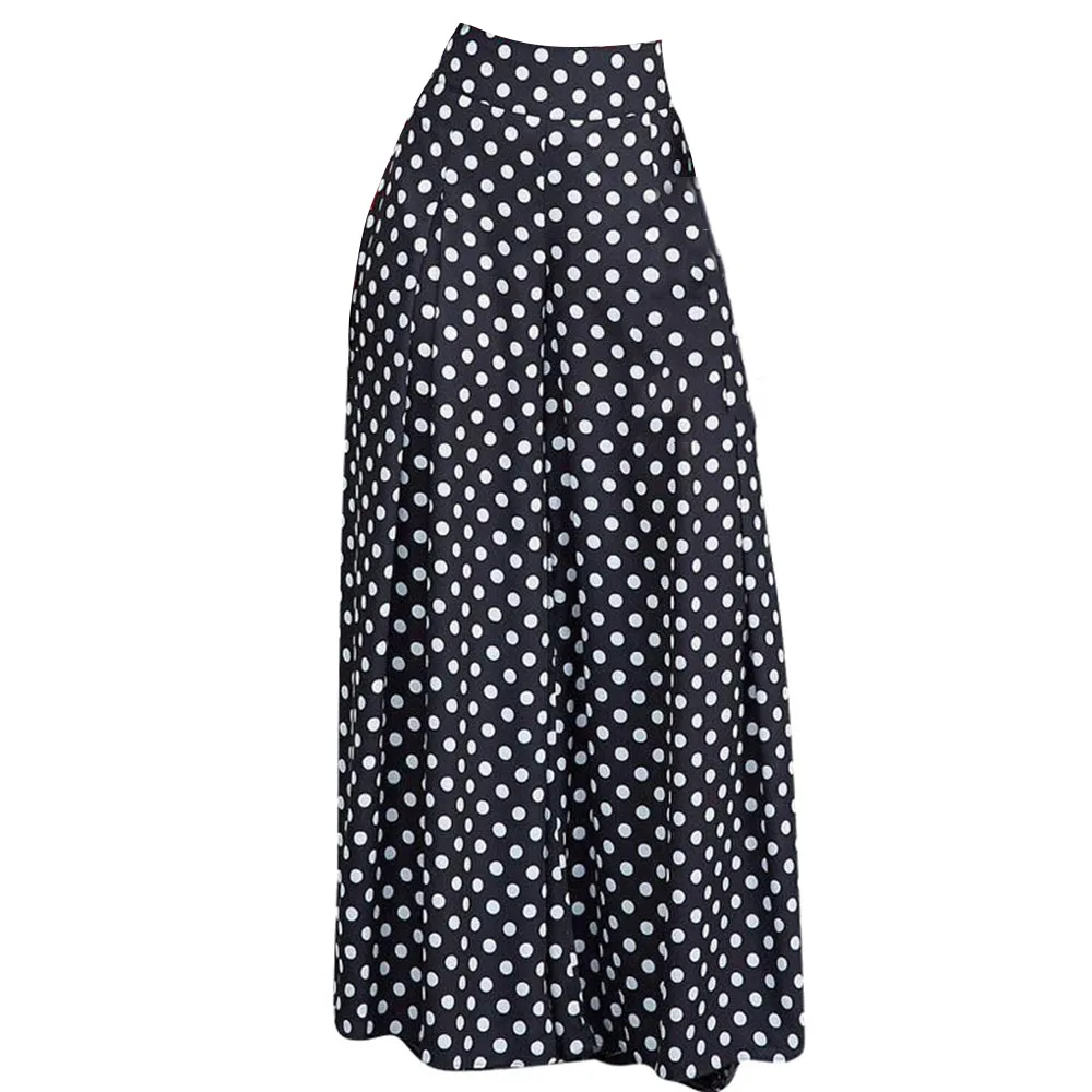 Hot Women Casual Black Wide Legs Pants 2019 Autumn Loose Polka Dots