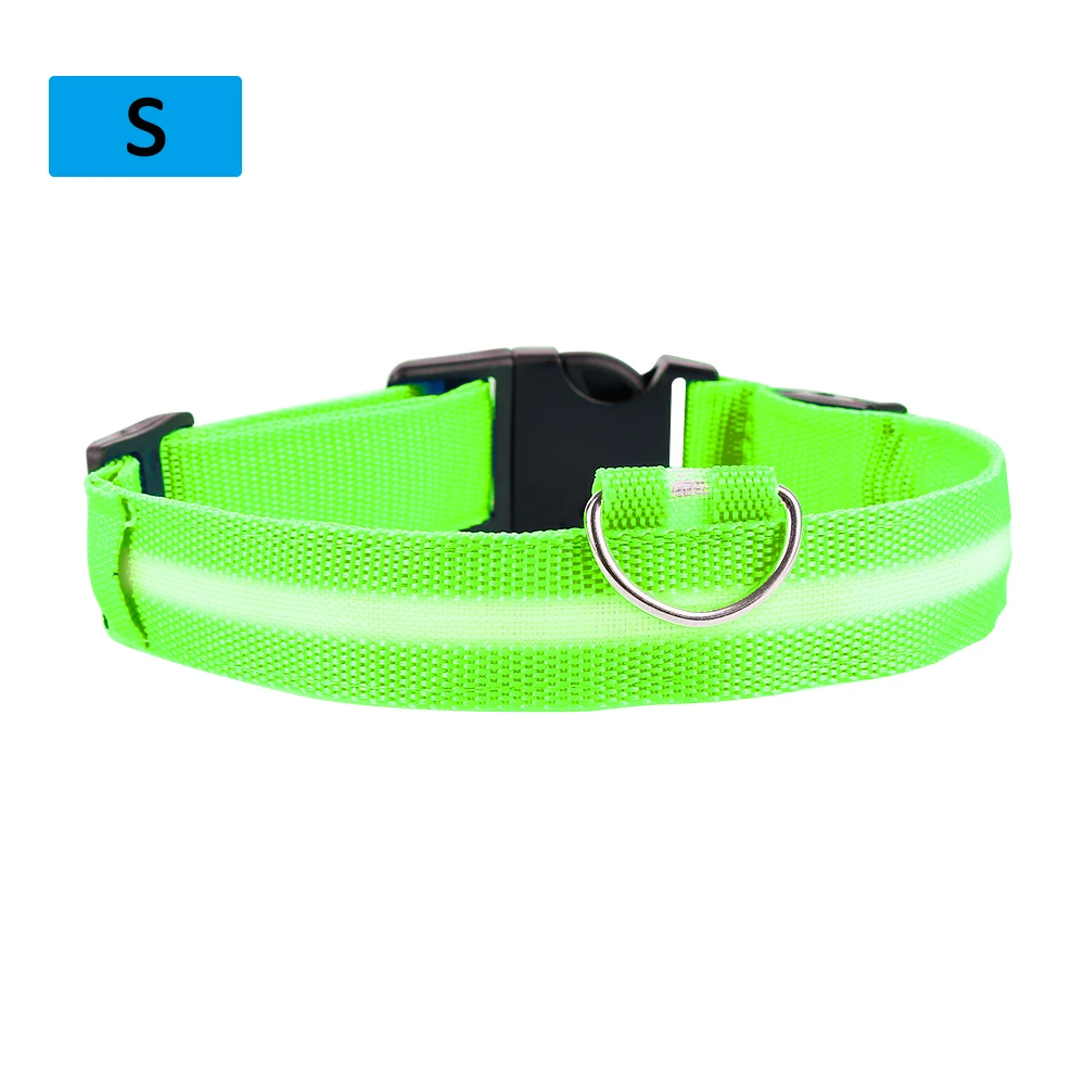 Нейлоновый светодиодный ошейник для собак, ночная безопасность светится в темноте поводок для собак, светящиеся люминесцентные ошейники для собак - Цвет: Зеленый