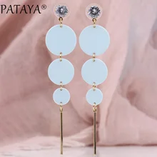 PATAYA, новинка, корейский стиль, синие длинные серьги, цвет макарон, женские модные ювелирные изделия, 585, розовое золото, круглые серьги-гвоздики из натурального циркония