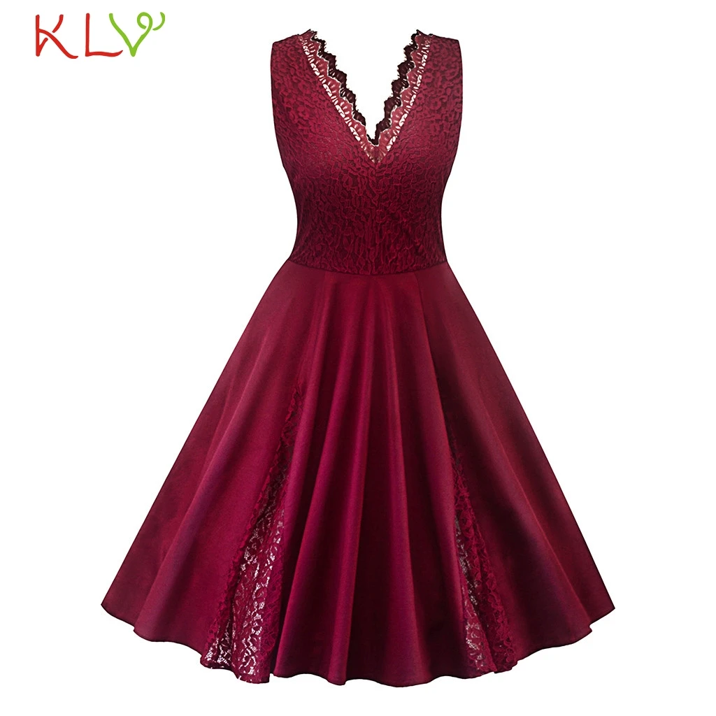 

Dress Women Lace Vintage Elegant Evening Party Summer Dress Red Ball Gown Night Dress 2019 Plus Size Vestidos Robe Femme 19June4