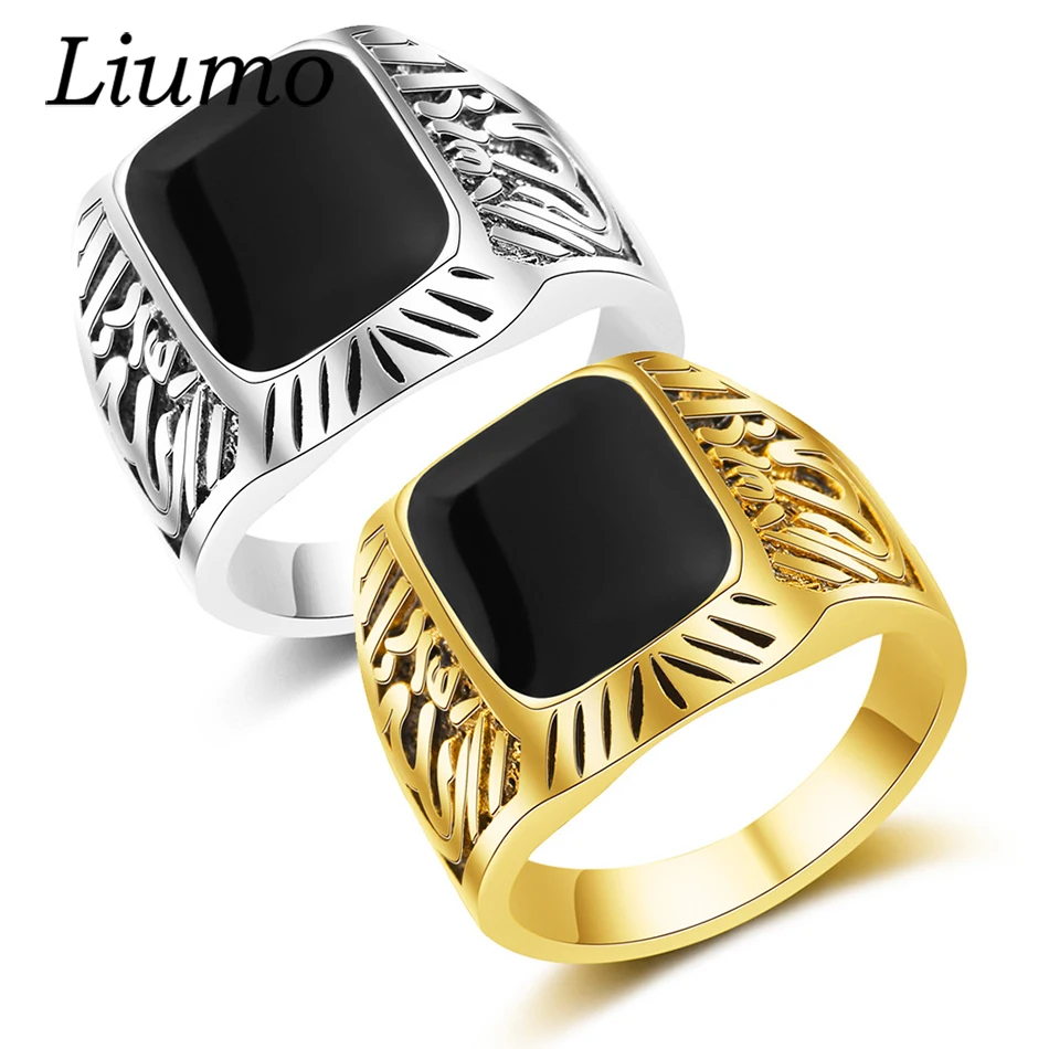 

Liumo Fashion Black Stone Muslim Islam Arab Alloy Men Man Ring Lr436