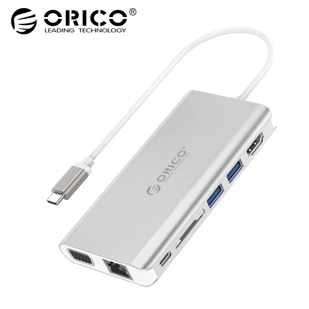 

ORICO 8in1 USB C Docking Station Type-C to HDMI Card Reader RJ45 PD Adapter for MacBook Samsung Galaxy S9 S8 Type C Charging HUB