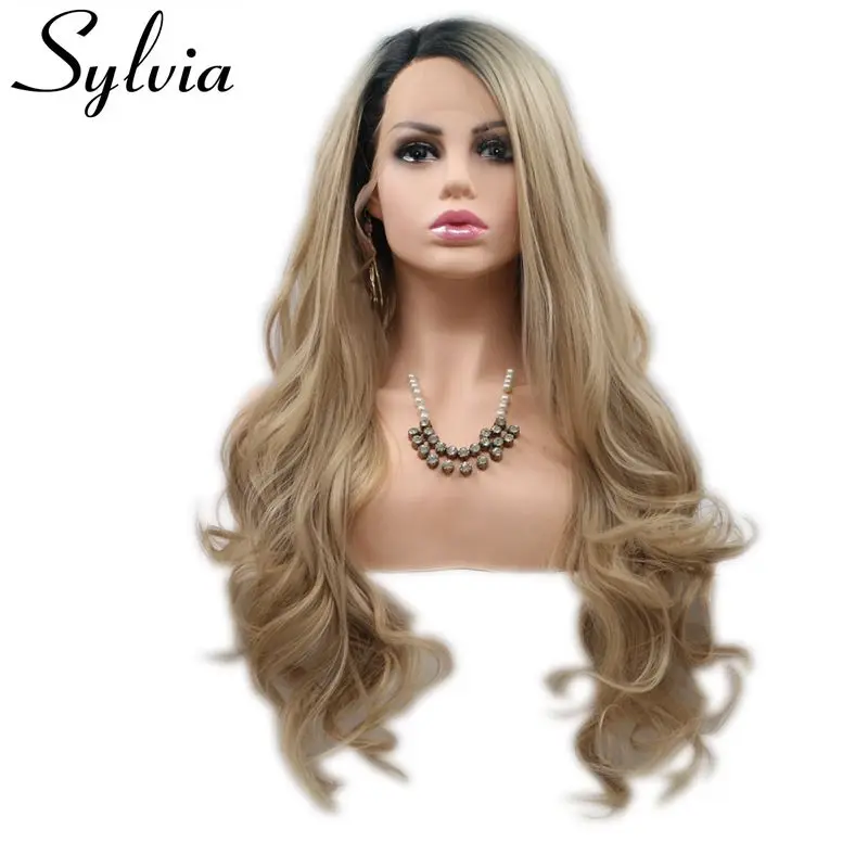 Sylvia термостойкие ombre светлые волосы длинные Средства ухода за кожей волна синтетический Синтетические волосы на кружеве парик натуральных
