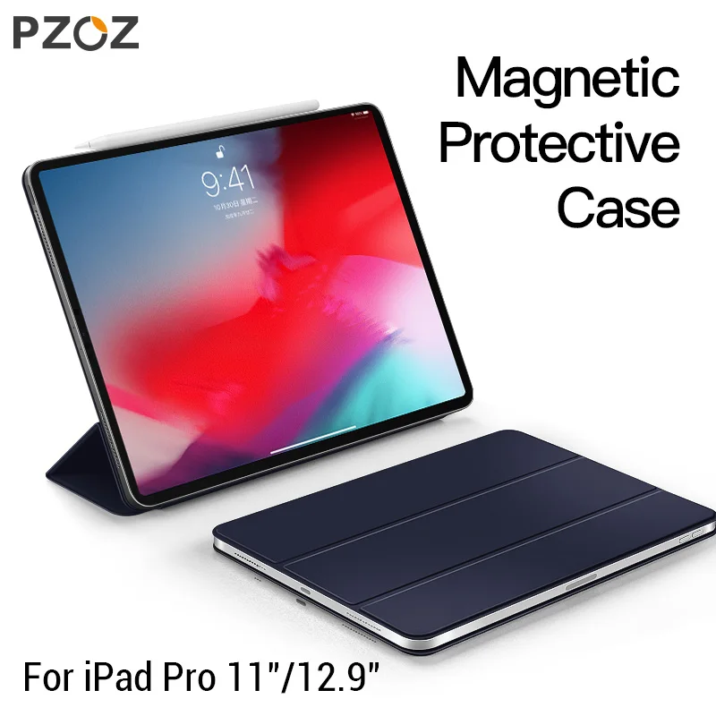 PZOZ чехол с магнитной защитой для iPad Pro 11 12,9 дюймов из искусственной кожи, защитный чехол, мягкая задняя панель, умный флип-чехол, чехол для планшета