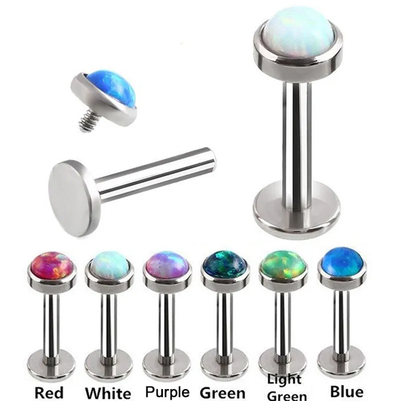 

Multicolor Opals Surgical Steel Flat Gem Ear Tragus Helix Piercing Labret Lip Studs Ring Internally Thread Body Jewelry