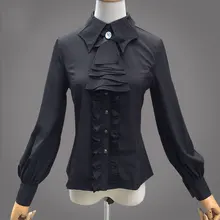 Осень, Готическая винтажная блузка Лолиты, черная/белая рубашка с длинными рукавами и воротником-крылышком летучей мыши