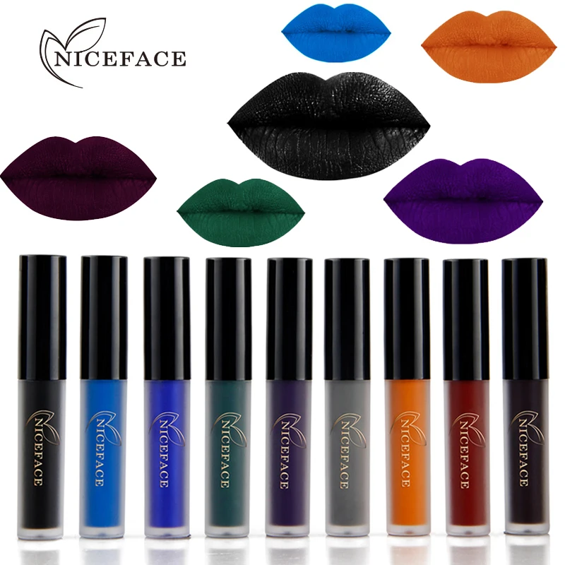 

NICEFACE 9 Colors Gothic Color Lip Gloss Velvet Lipgloss Tint Long Lasting Waterproof Liquid Lipstick Matte Lips for Halloween
