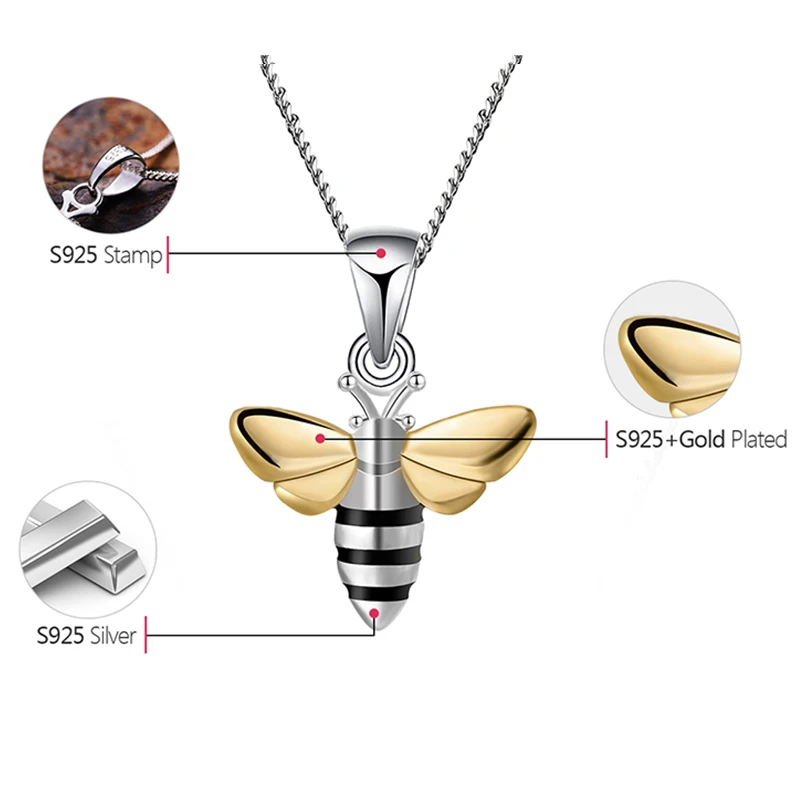 Lotus Fun 925 Sterling Silver handmade honey bee pendant for women gift pendant necklace silver pendant silver necklace charms
