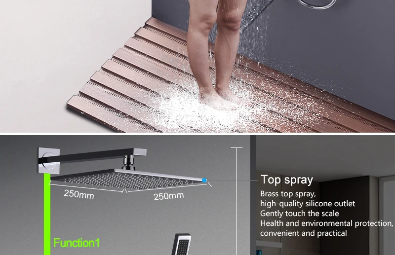 10'' Wall Mounted Shower Faucet Bathroom Rainfall Shower System Set Thermostatic Faucets Tub & Handheld Sprayer Fold Mixer Tap (12)