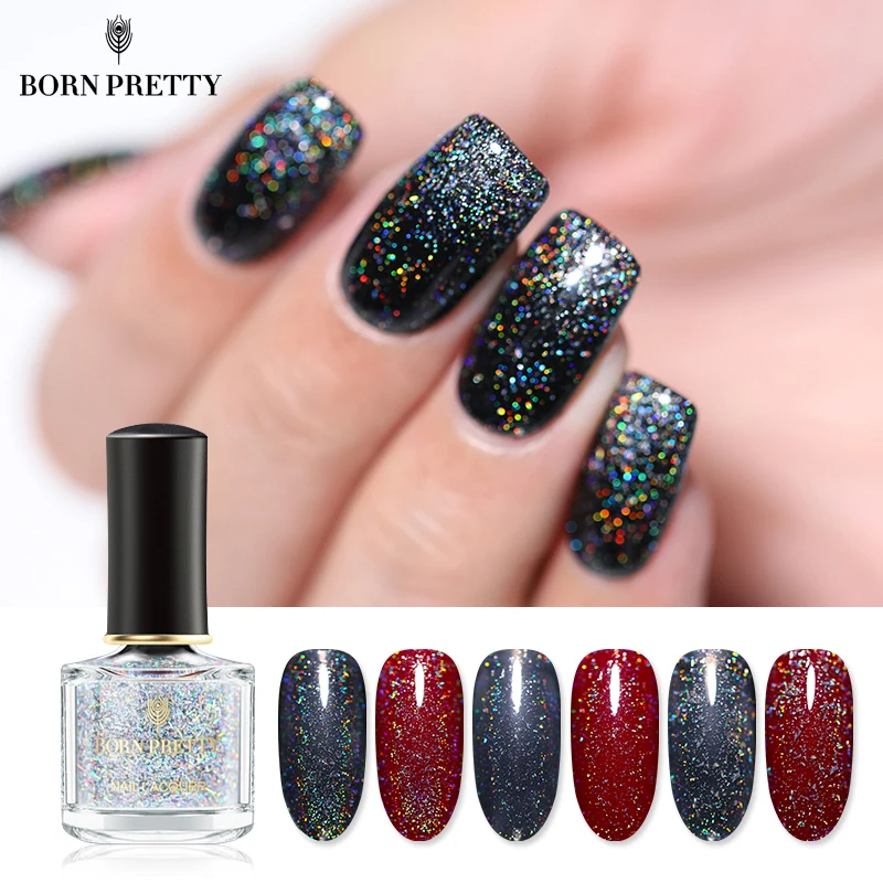 Лак для ногтей BORN PRETTY с блестками блестящий верхний слой черный лак серии Datura