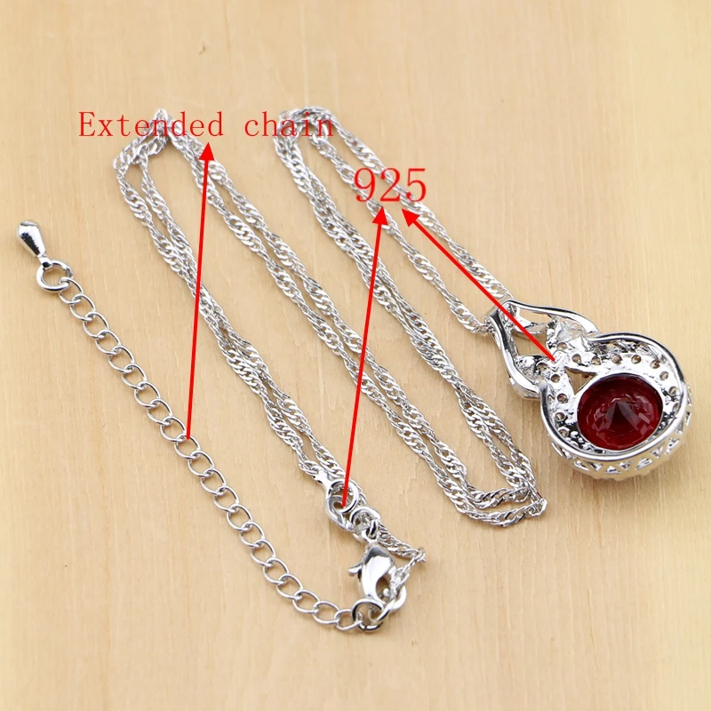 Натуральный 925 серебряные ювелирные изделия Красный Циркон Белый CZ Шарм серьги ожерелье кольцо Браслеты Ювелирные наборы для женщин