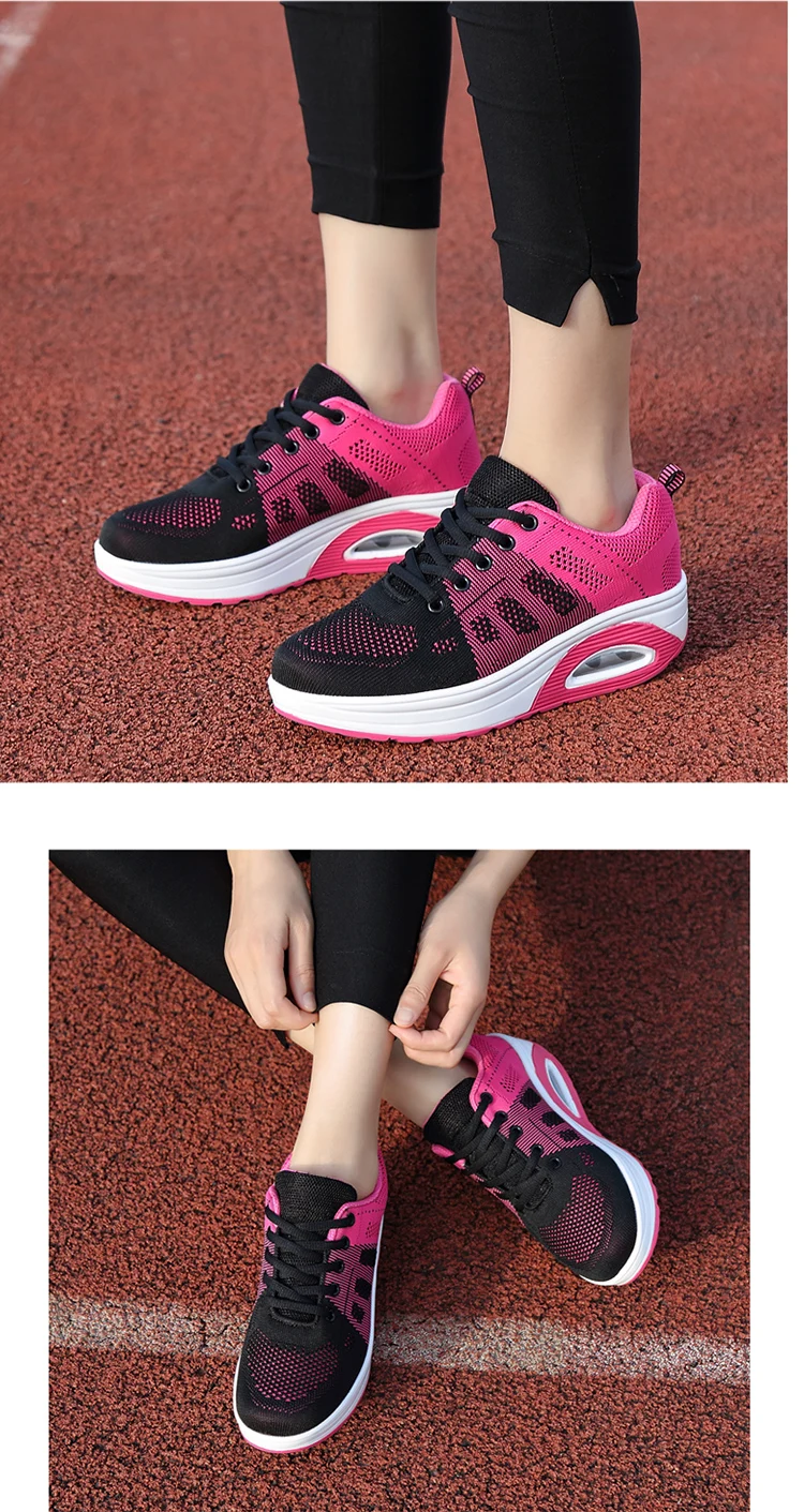 Air Sole Для женщин Обувь для танцев увеличивающие рост ботинки на танкетке на шнуровке; дышащая прогулочная спортивная обувь для женщин