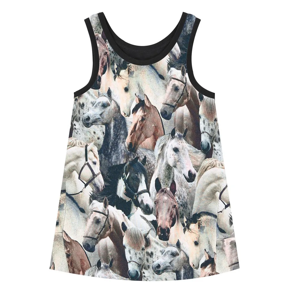 

Girls Dresses Summer style big brand Print Children Designer baby Kids Clothes Fashion horse Girl clothing bibs dress